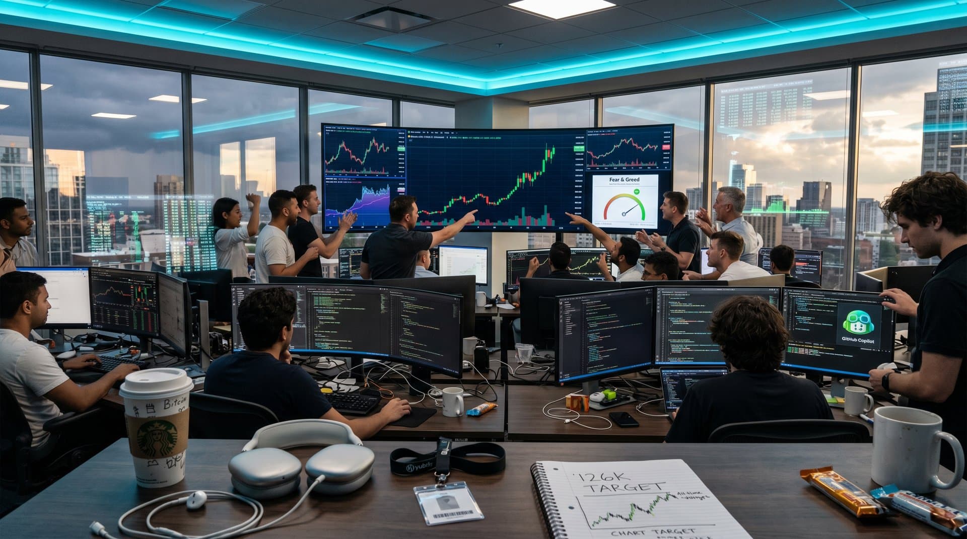 Cyberpunk illustration of AI coding tools reviving zombie GitHub repos amid Bitcoin price surge to $78K and blockchain elements in neon lights