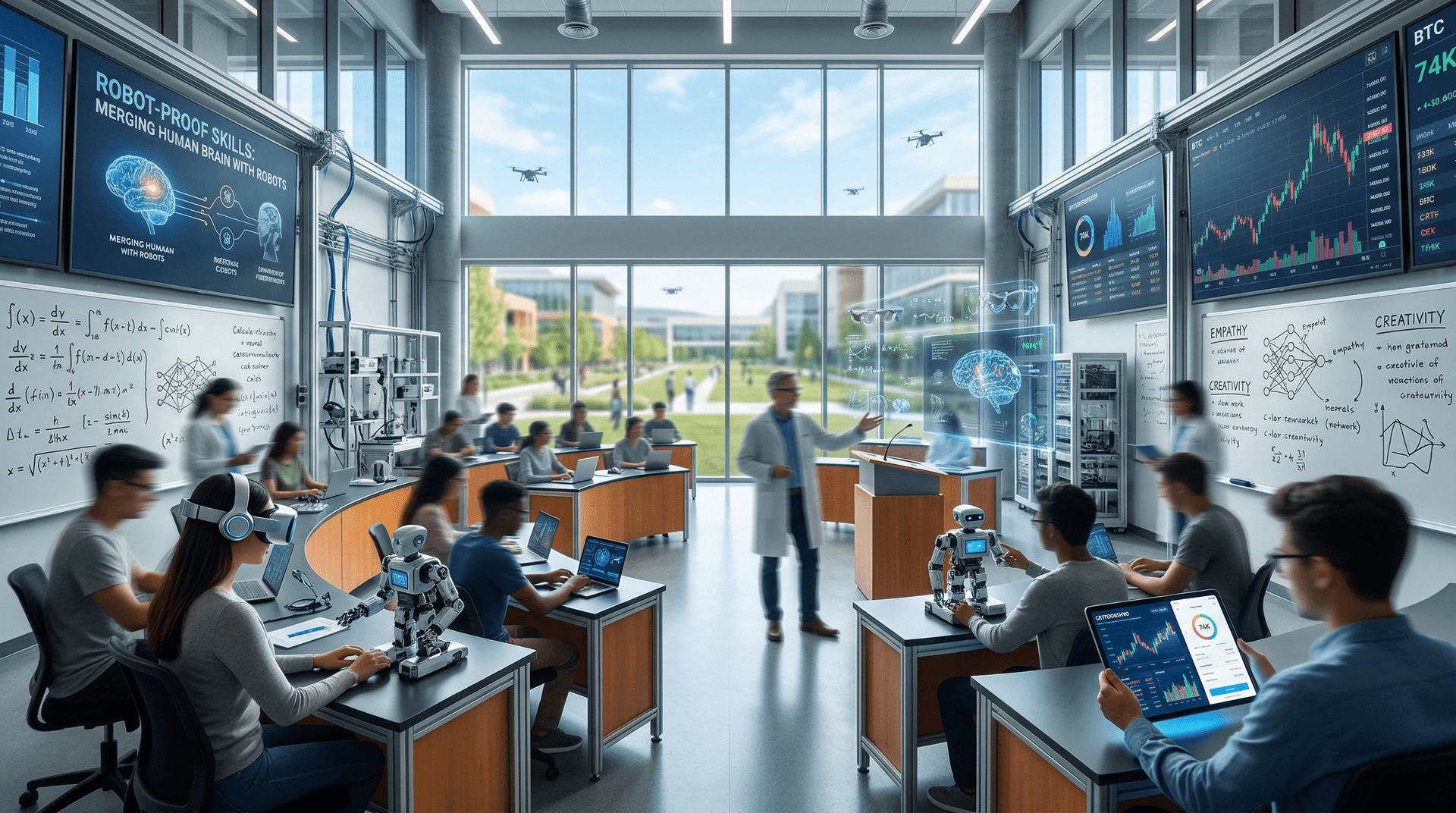 Professors Teach Robot-Proof Skills for AI Jobs as BTC Holds $74,263