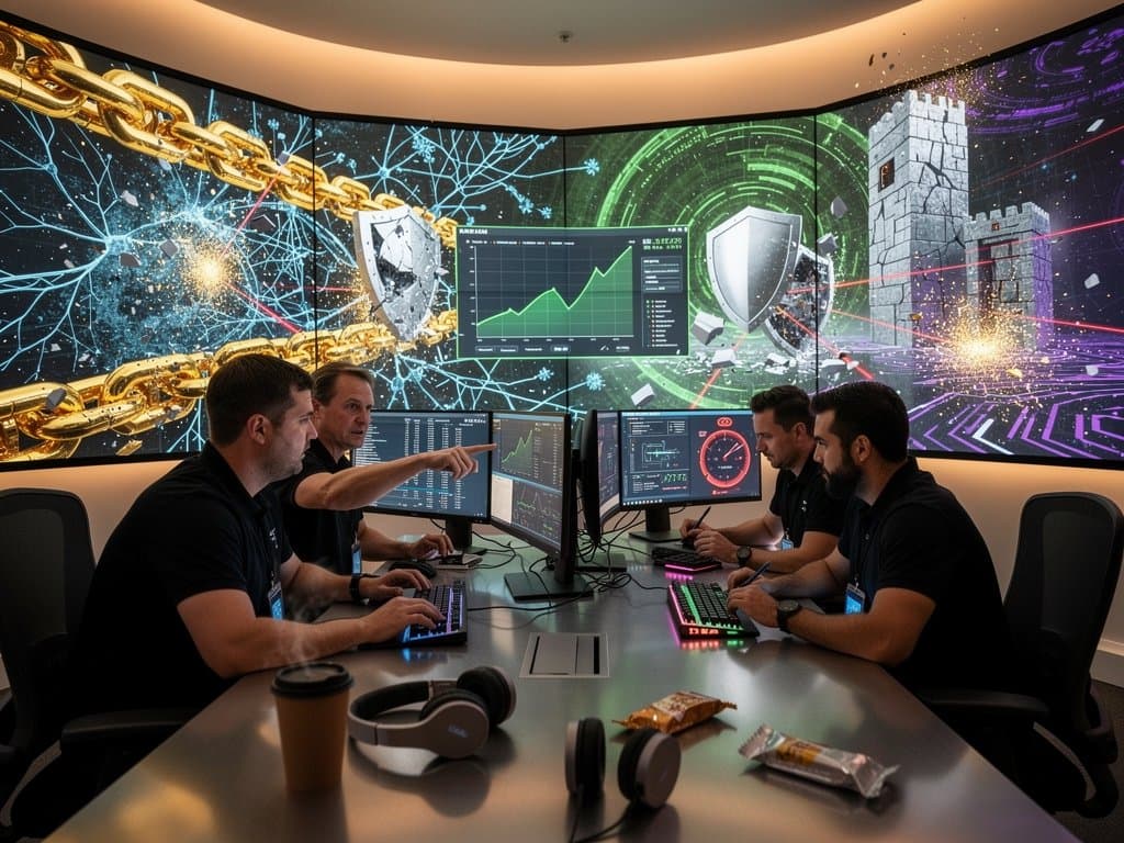 Abstract digital clash of proof-of-work hashes and AI neural networks over crypto charts showing BTC price and extreme fear index.