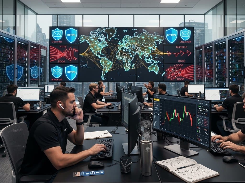 AI agents processing secure emails on Cloudflare's edge network with BTC charts and protective data shields in futuristic style