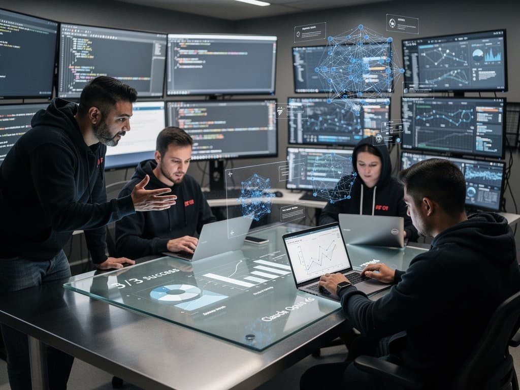 Cybersecurity lab screens with Anthropic Mythos AI scans and crypto charts