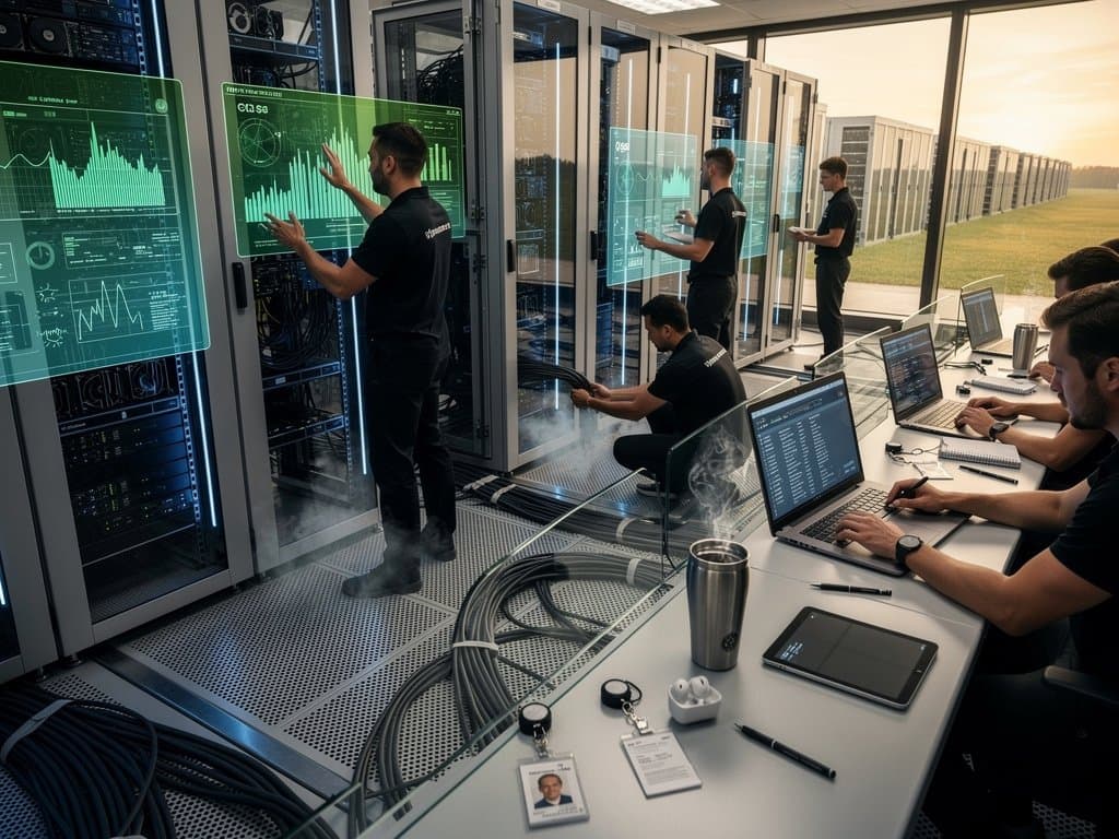 Secure Mythos AI Cloud data center with glowing servers, compliance dashboards, and zero-access protocols