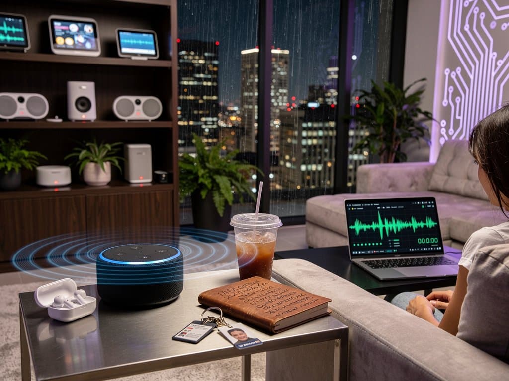 Smart speaker with ultrasonic waves and impedance waveforms illustrating covert microphone hack